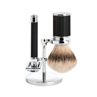 Muhle Safety Razor Set – Black, with Silver Tip Badger Brush