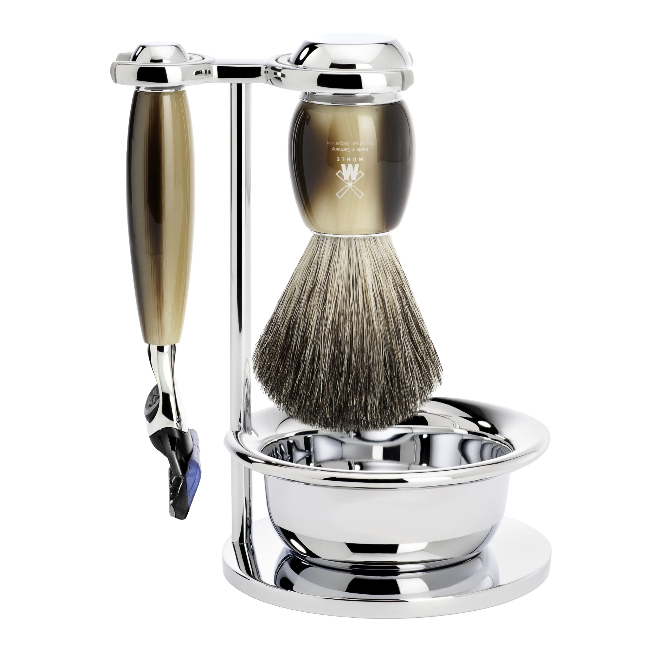 Muhle VIVO 4 Pc. Shaving Set Pure Badger / Closed Comb / High-Grade Resin, Horn Brown