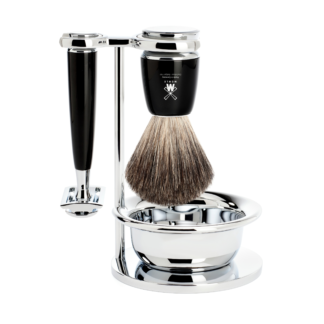 Muhle Rytmo Safety Razor Set – Pure Badger Shaving Brush and Bowl – Black