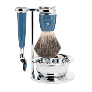 Muhle RYTMO 4 Pc. Shaving Set – Pure Badger / Gillette® Fusion™ / High-Grade Resin, Petrol Blue